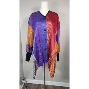 Vintage 80s/90s JG's Mad Lab Patchwork Boho Hand Painted Fabric Boho Kantha Top